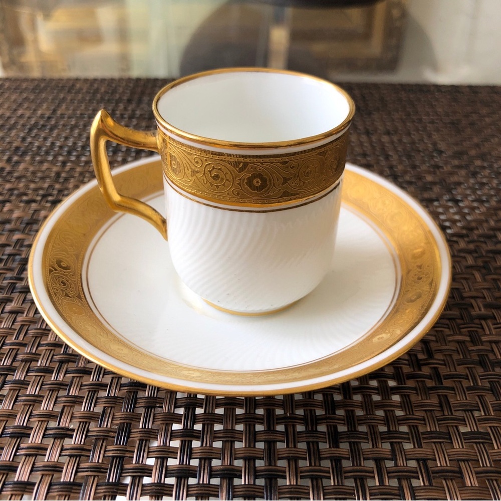 Mintons China Davis Collamore & Co Coffee Cup And Plate Set with Gold
